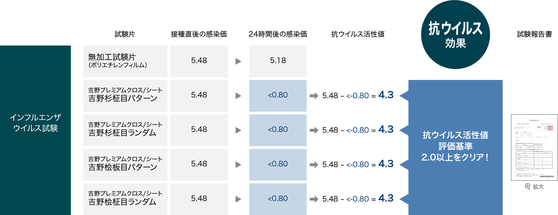 抗ウイルス試験結果